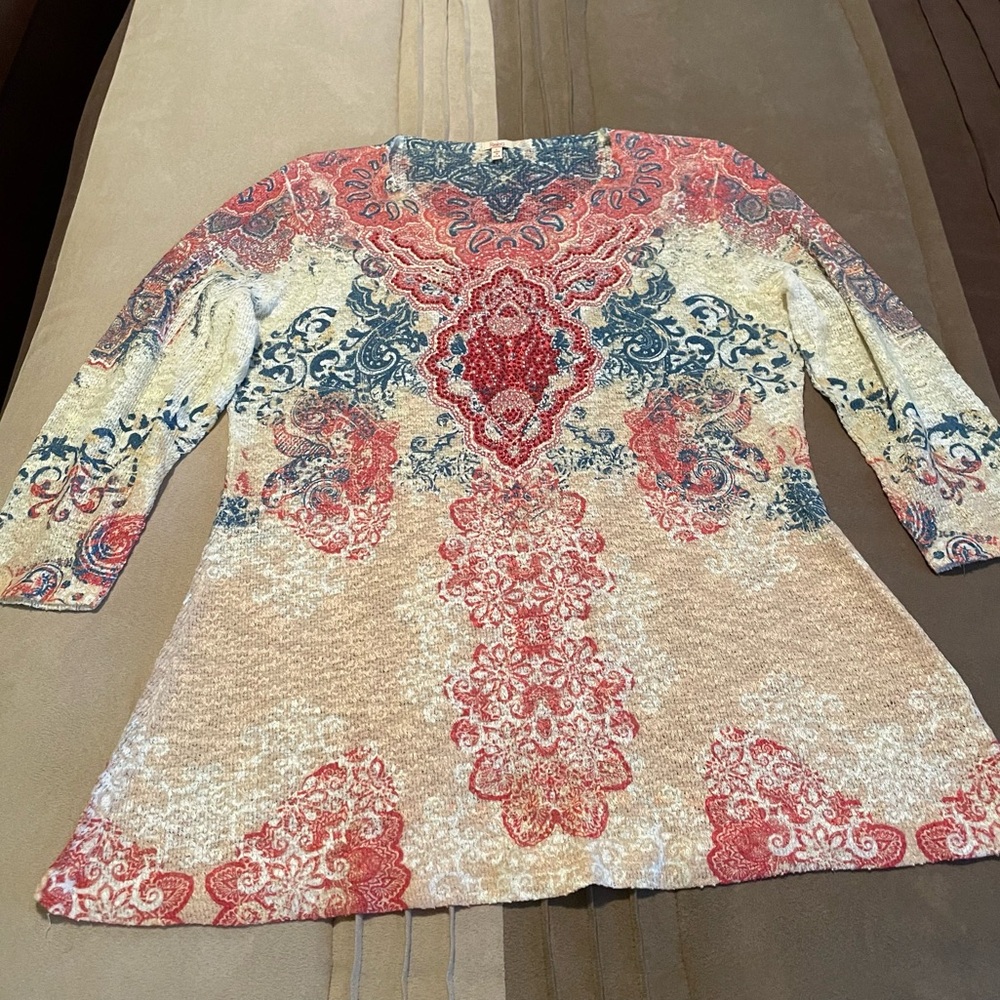 Reba 3/4 sleeve top. Large, New-never worn. Multi color, rhinestones on front.